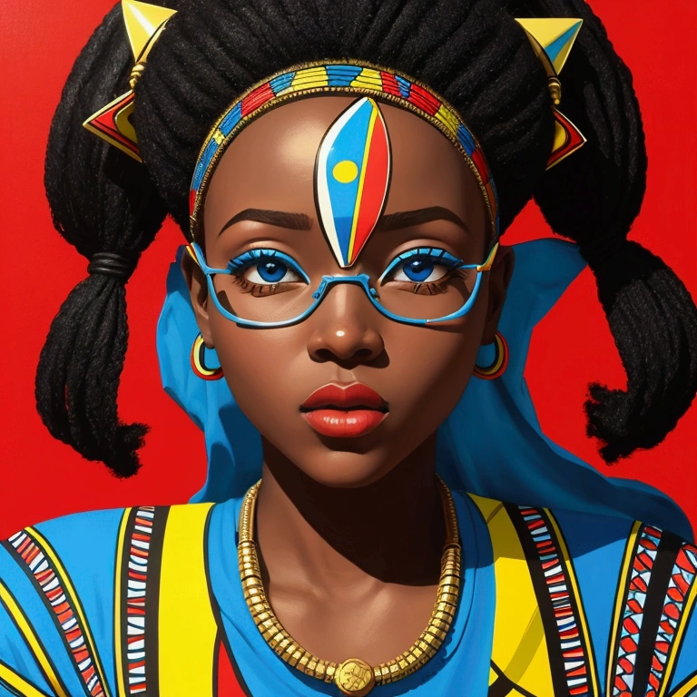 a blue sky with few clouds in African pop art style