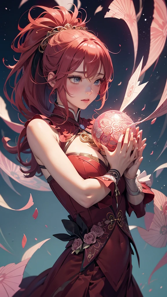 Official Art, unity 8k wallpaper, Very detailedな, Beautiful yet fleeting、beautiful, masterpiece, Highest quality, Japanese style,Red Rose (zenTangle, Mandala, Tangle, enTangle), Flower Ecstasy,((Sakura Kyoko)) (Praying with hands together)One Girl, Very detailed, Dynamic Angle, Cowboy Shot, The most beautiful form of chaos, ((Magical girlまどか☆マギカ)).elegant, Brutalist Design, Vibrant colors, Romanticism, James Jean, Robbie Dawi Anton, Ross Tran, Francis Bacon, It was very cold, Petra Cortright, Gerhard Richter, takato yamamoto, Ashley Wood, Atmospheric,Red dress、Red long hair、Magical girl、Adrianne&#39;genius((Big Breasts))((black thong))