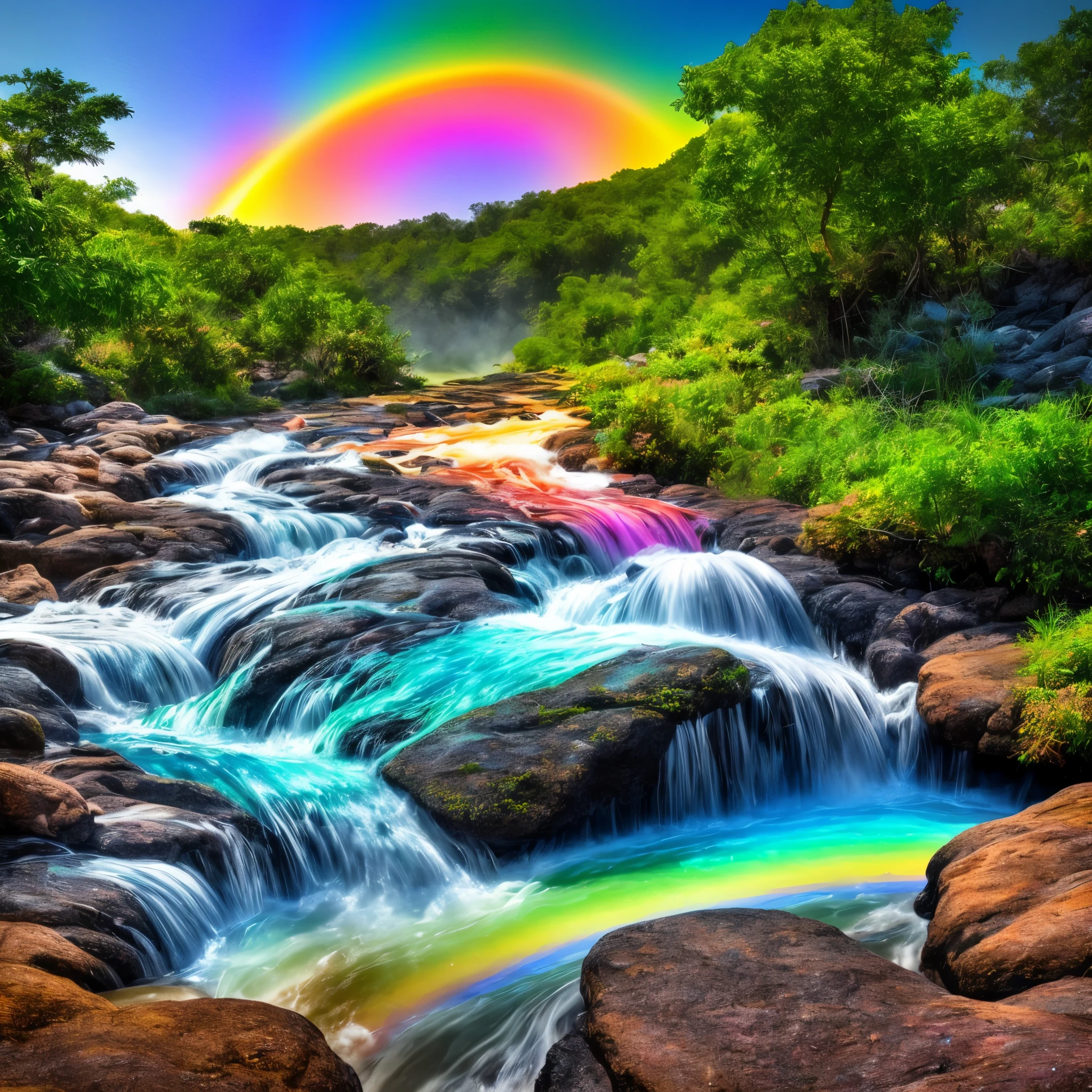 arafly colored water in a stream with steam rising from it, mystical colors, bubbling geysers, xray melting colors!!, geysers of steam, ethereal rainbows, amazing color photograph, rainbow, rainbow reflections, a colorful, beautiful and mysterious, mystic colors, muted but vibrant colors, magical colors and atmosphere, breathtaking colors, water colors