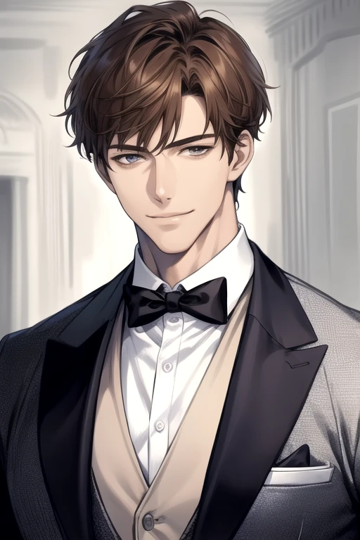 masterpiece, best quality, realistic, 1man, male focus, tall muscular, handsome, [thick eyeblues:0.5], smile, suit, portrait, extremely detailed face, c
Brown hair, (short hair)