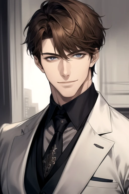 masterpiece, best quality, realistic, 1man, male focus, tall muscular, handsome, [thick eyeblues:0.5], smile, suit, portrait, extremely detailed face, c
Brown hair, (short hair)