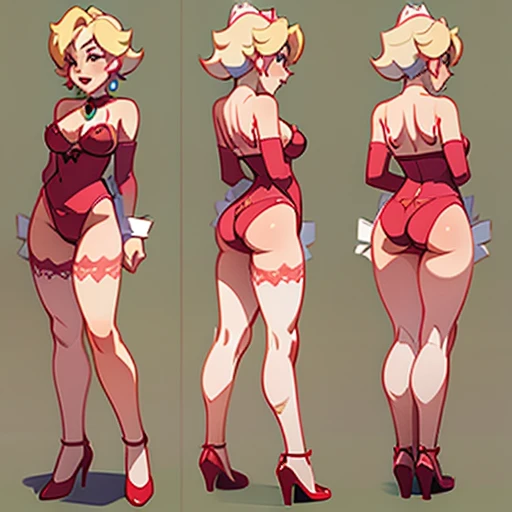 Erotic Lingerie design inspired by peach (super mario), in various views (front and back) ((Character sheet))