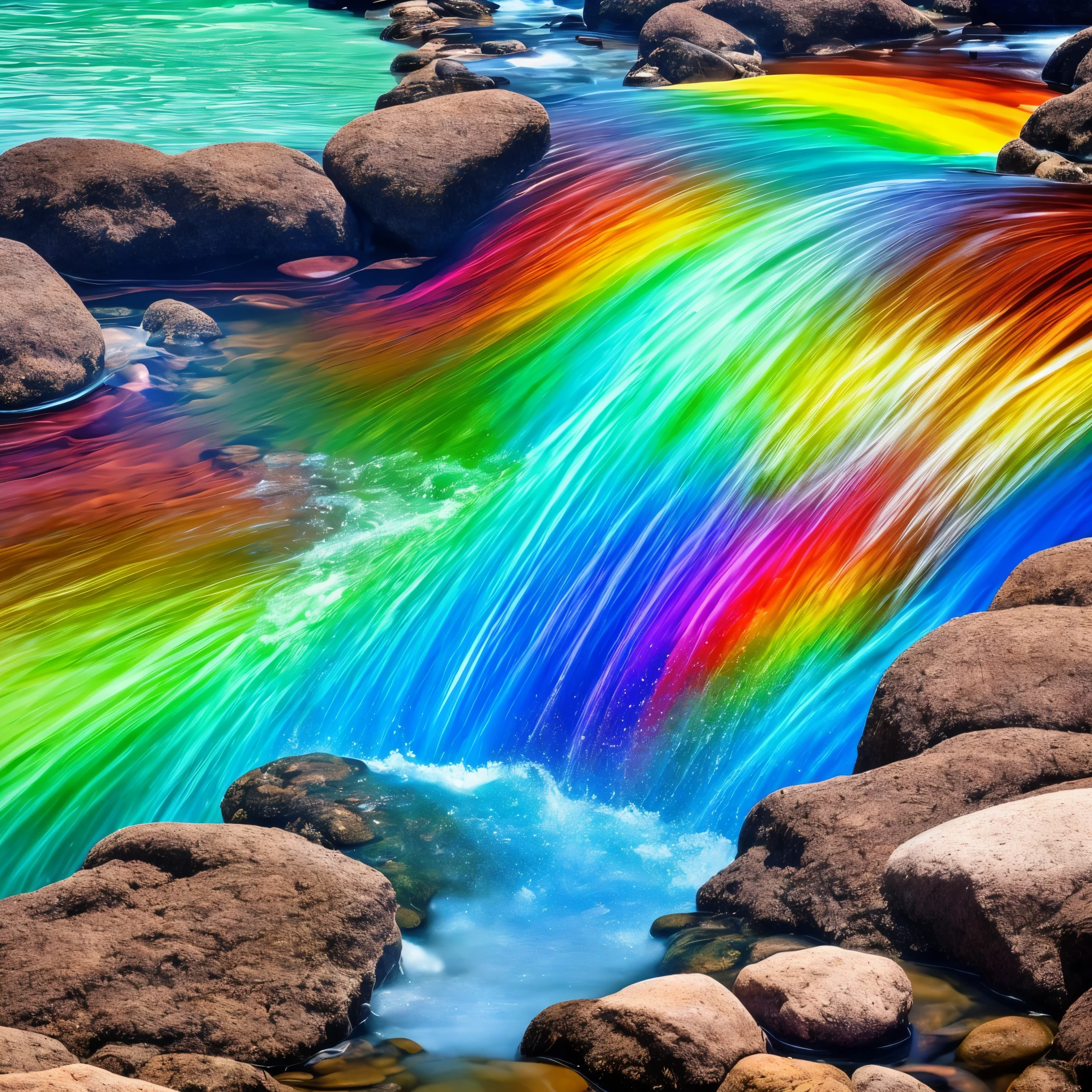 arafly colored water in a stream with steam rising from it, mystical colors, bubbling geysers, xray melting colors!!, geysers of steam, ethereal rainbows, amazing color photograph, rainbow, rainbow reflections, a colorful, beautiful and mysterious, mystic colors, muted but vibrant colors, magical colors and atmosphere, breathtaking colors, water colors