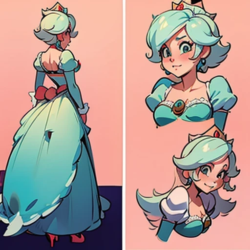 Erotic Lingerie design inspired by peach and Rosalina (super mario), in various views (front and back) ((Character sheet))