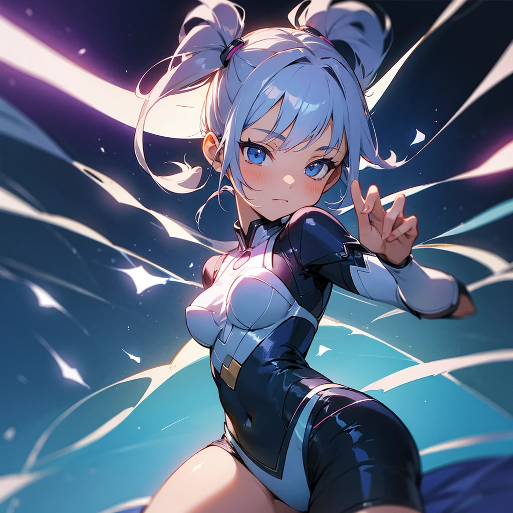 Draw a picture of a girl with pigtails wearing a magic suit.