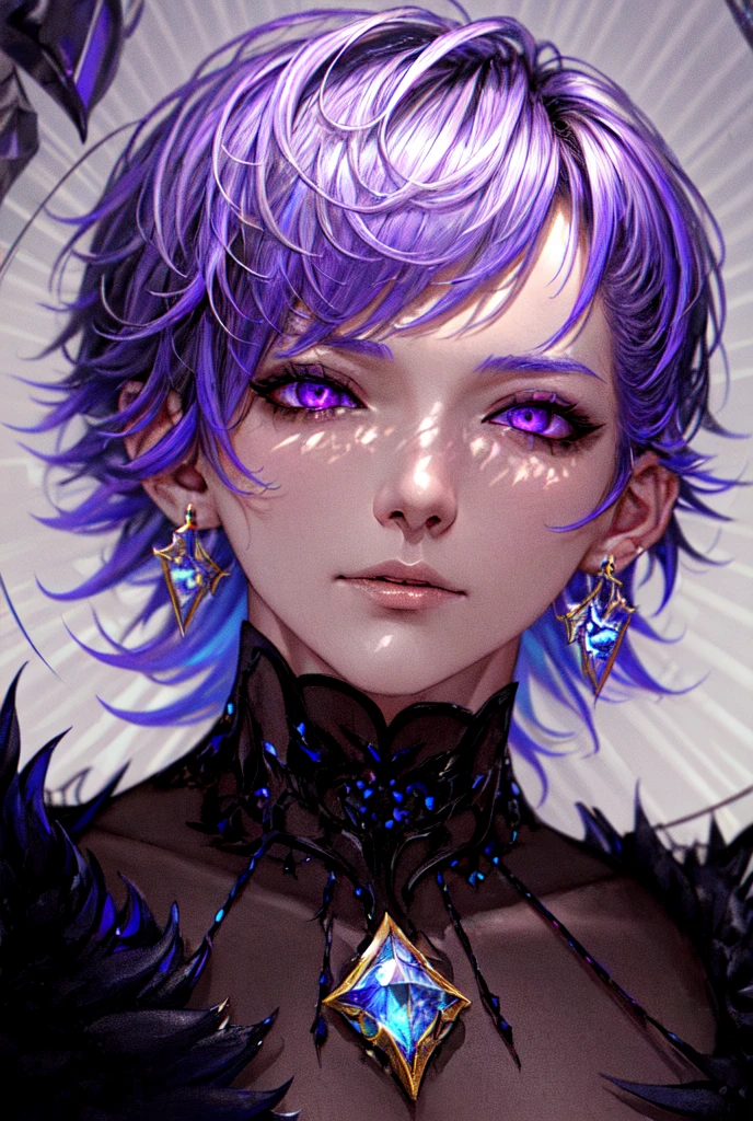 (masterpiece, best quality, ultra-detailed, best shadow), (detailed background,dark fantasy), (handsome detailed face), high contrast, (best illumination, an extremely delicate and beautiful), ((cinematic light)), colorful, hyper detail, dramatic light, intricate details, (1male, solo,white hair, sharp face,purple eyes, hair between eyes,dynamic angle), blood splatter, swirling black light around the character, depth of field,black light particles,(broken glass),magic circle,
