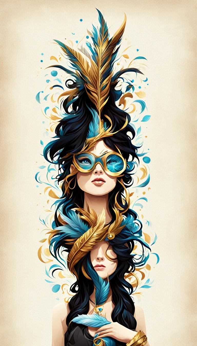 Create a cinematic, abstract symbol for a storytelling production brand based on stories and dreams called " Penamemoria". The logo should convey a fantasy theme and include the company of a boy and a feather. Fantastic, memorable, poetic, dreamy, sitting against a tree and playing guitar to a fantastic, unique, poetic white-blue-golden feather.

