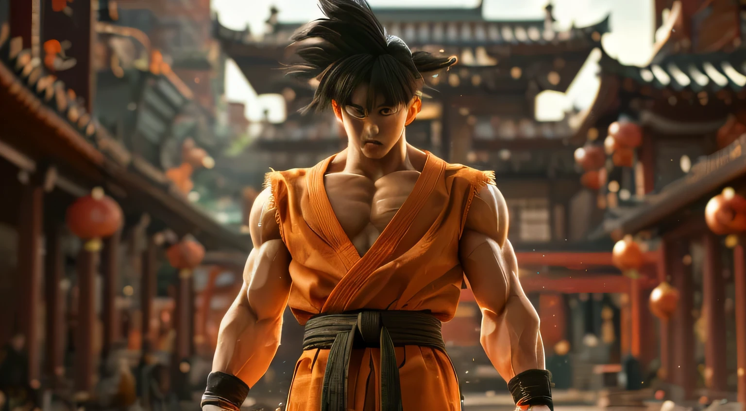 A male of medium build,muscular,Usually wear orange martial arts uniforms