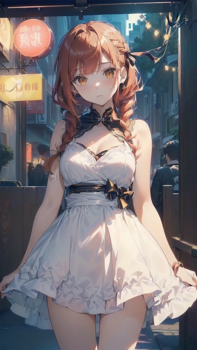 ((Highest quality, Very detailed, High resolution, Very detailedCG, unity 8k wallpaper, By famous artists, Perfect Anatomy, Very detailed肌, Cinema Lighting, 超High resolution, retina, Anatomically correct, 1080P)), ((Please draw a couple in love, a boy and a girl, having a lovely date, kiss:1.3), ((Boys and Girls)), ((Girl details: face,:3.0, Height of the girl: 152 cm, She is small, short, she is very short, Too small, 13 years oldジャー, 彼女は13 years oldの中学生の未熟な少女の体を持っている, Very small breasts, The charm of androgyny, Childish body, Thin arms and legs, Very thin. Redhead, Straight bangs, Hair Ribbon, Braid. Redheadの女の子. Golden-yellow-amber Perfect Eyes. 彼女はcute, bid, Adorable, cute, beautiful, cuteとオルチャン. She is wearing a luxurious dress、Japanese fashion moe. Bare arms, shoulders and legs)) ((Only the girl has red hair)) ((Boys Details: face, 17 years old:2.0, Ren Amoy's Height: 172cm, Black-haired boy, Tall Boy, Mature Men, Sports competition, manly, Masculine, good looking, Mature Boy, high school student, Boy with dark brown hair, Masculine, manly, Small Ass, beautiful detailed full dark brown eyes, Boy with glasses, Perfect Eyes, Man in elegant youth clothing, Black trousers, The boy is more mature, Mature Boy)) (Detailed lighting), ((Detailed Background)), ((A romantic evening date walking through the streets of Tokyo)), Full Body Shot, ((Perfecting your five fingers, Complete limbs, Full Finger, Perfect Fingers, Perfect Arms)) ((One Man and One Woman)) ((ロマンチックなkiss)) (((Girls are much smaller than boys))) ((Couple of girls and boys)) ((kiss)) (((The boy is very tall, the girl is very short))) ((Perfect Fingers, Perfect hands)) ((Perfect legs)) ((kiss face to face, Very close)) ((perfect detailed face))