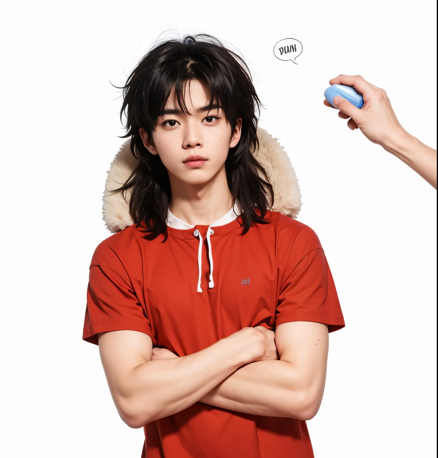 best quality,masterpiece,highres,1boy,male focus,solo,upper body,looking at viewer, Luffy, black hair, comma hair , Tan skin