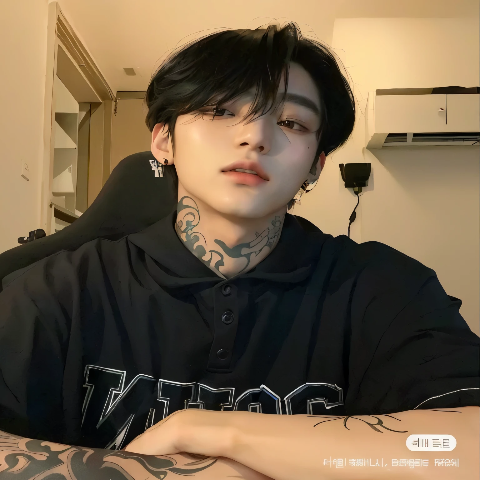 Arafed man with tattoos on his arms and neck sitting on a chair., Cai Xu Kun, kanliu666, jungkook, Kim Doyoung, sometimes ulzzang, Hyung Tae, 1 7-year-old boy with a thin face, Yanjun Chengt, Jinyoung Shin, Inspired by Bian Shoumin, Profile picture, TaeJune Kim, profile picture, Taehyung, BTS, ulzzang, asian boy