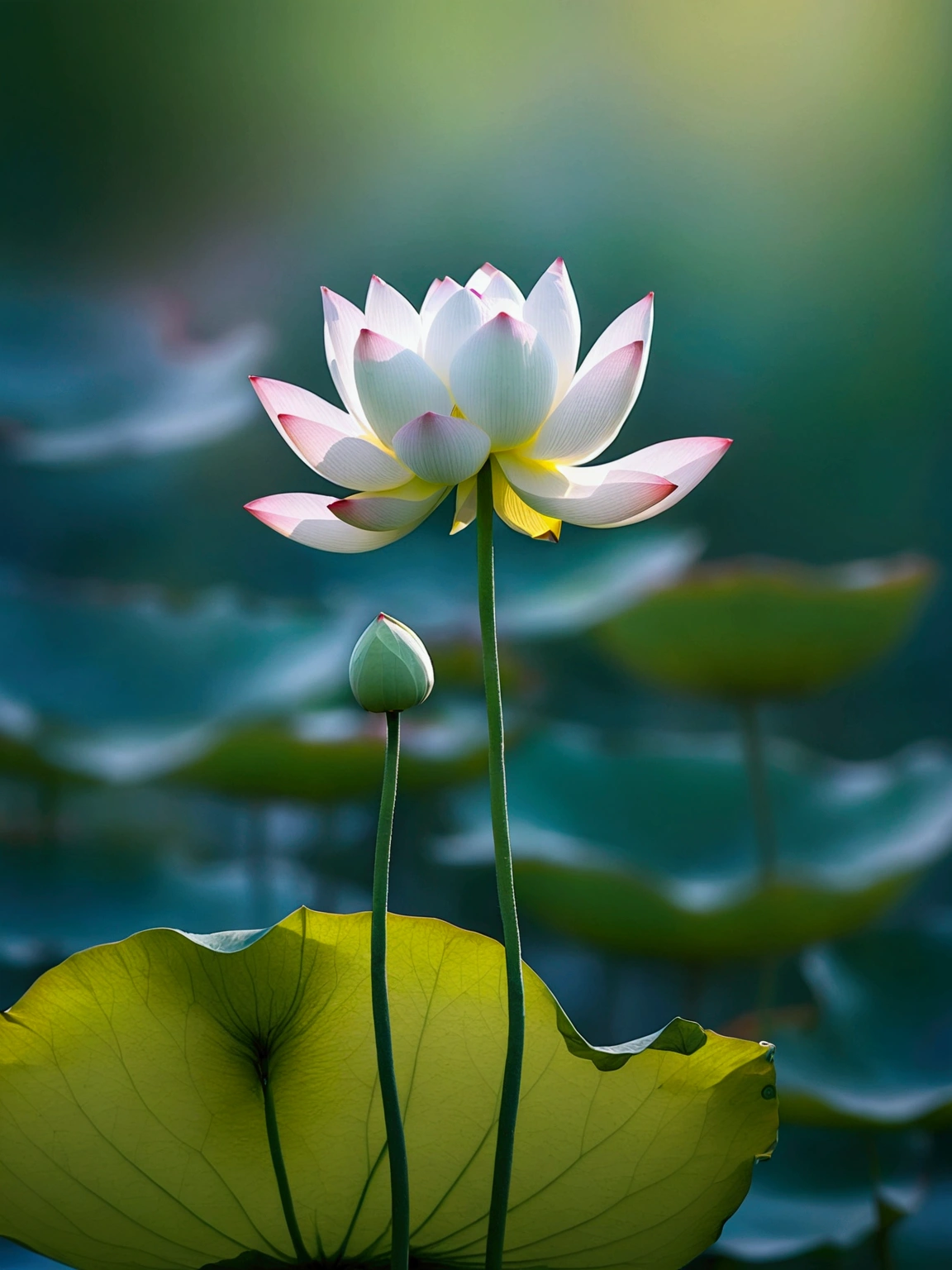 A very beautiful little lotus close-up,Background is sunset and fog,Background blur,Real photography,Fresh and natural picture,best quality, high resolution