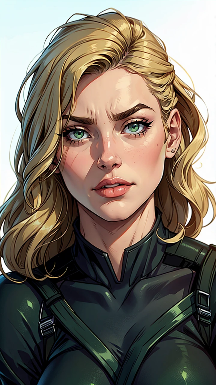 Lauren Cohan with widows peek long blonde hair and green eyes