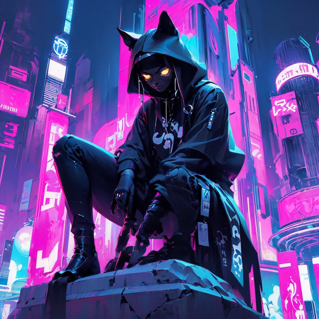 a black cat sitting on top of a white statue, cyberpunk streetwear, tending on art station, name of the character is chad, featured on dribble, nun outfit, benevolent android necromancer, tiktok video, artgram, very very clean, polish hyper - casual, the metaverse, beautiful design, dragon fire green neon luminaty da imagem 