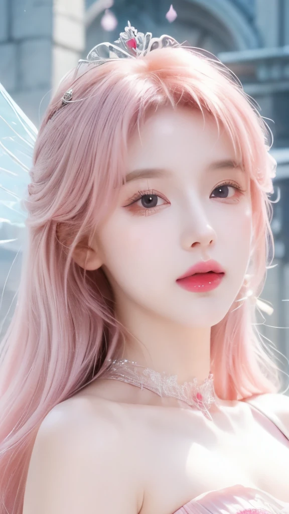 A girl in a pink dress、Close-up of woman holding sword, Beautiful fantasy queen, ((Beautiful fantasy queen)), Beautiful fantasy girl, 2. 5D CGI anime fantasy artwork, Beautiful and charming anime woman, Fantasy woman, Beautiful fantasy art, Full body fairy, Anime Goddess, Beautiful and elegant queen, Fantasy art style, Anime fantasy illustration，Pink Hair
