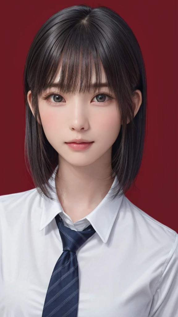 (masterpiece:1.3), (Realistic, RAW Photos, Highest quality: 1.4), (One Girl), Beautiful Face, (超Realistic Face、シンメトリーのBeautiful Face), (Short black hair, short hair:1.6、bangs:1.3、Show off your beautiful ears), Beautiful hairstyle, (Realistic eyes), Beautiful details, Long eyelashes, (Realistic Skin), Beautiful Skin, [Big Breasts:1.3], (Perfect body:1.3), (Detailed body:1.2), (tie), (Collared shirt, Pleated skirt:1.3), Absurd, charm, Ultra-high resolution, Ultra-realistic, Very detailed, Golden Ratio,Very cute beautiful woman、28 years old