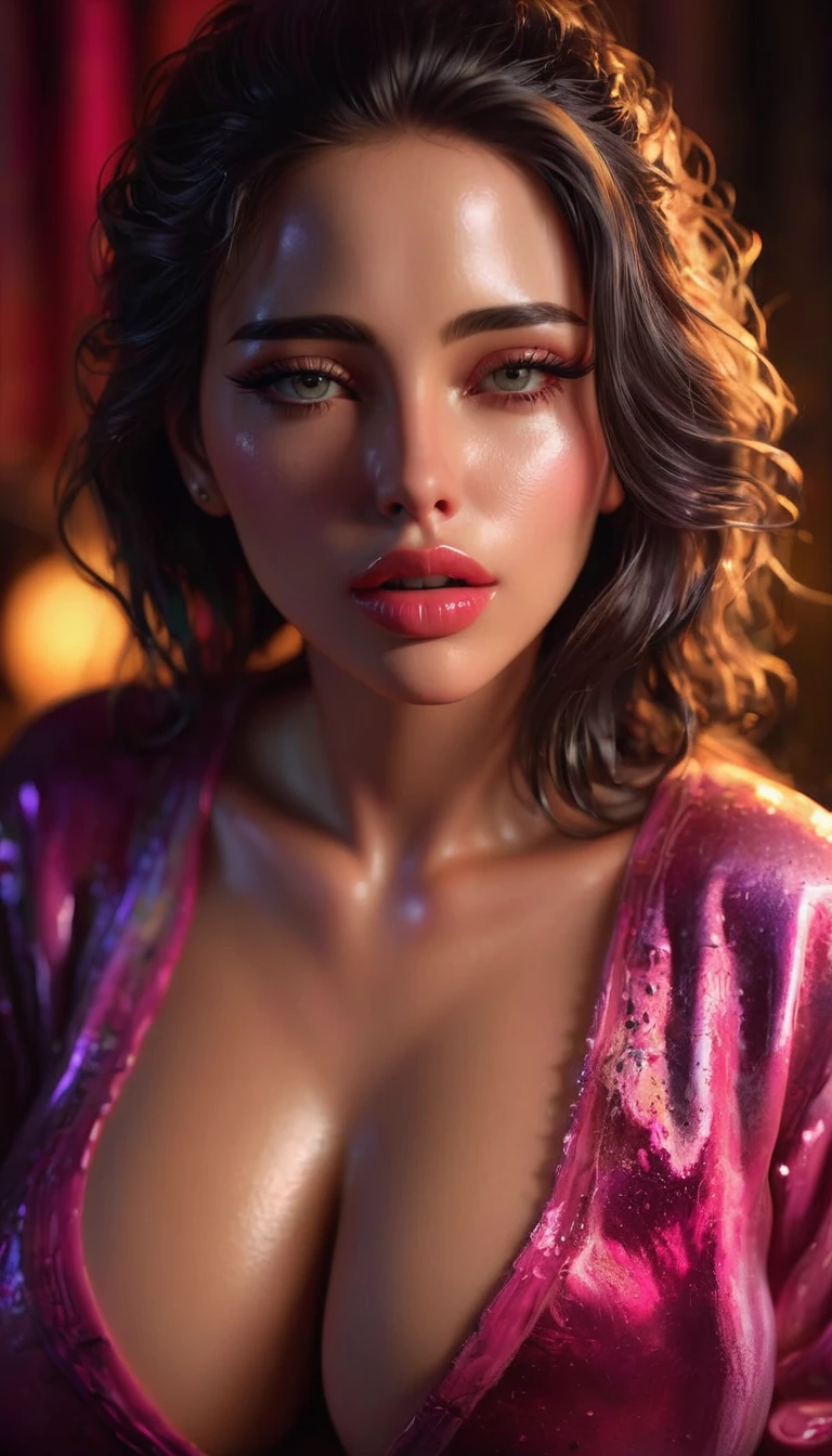 (masterpiece, best quality:1.2),sensual woman,solitary,beautiful detailed eyes,wet pink sexy plump lips,full body,8k,photorealistic,cinematic lighting,hyper detailed,intricate details,dramatic lighting,chiaroscuro,vivid colors,moody atmosphere,oil painting style