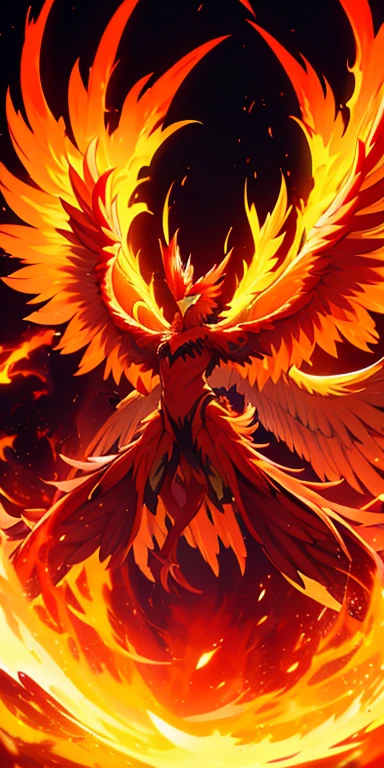 A magnificent phoenix engulfed in flames, its wings spread wide and vibrant.