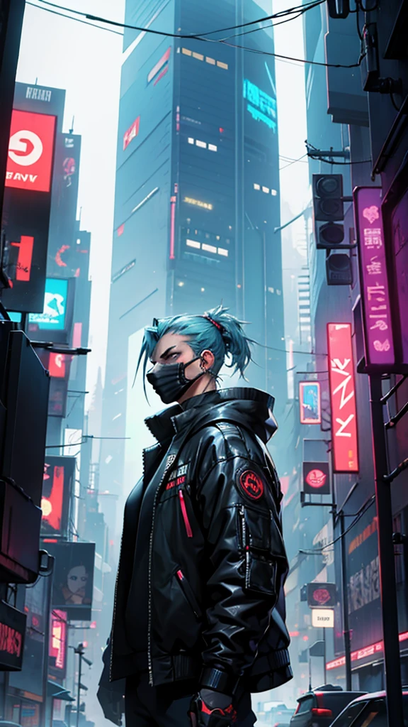 Cyberpunk; villain like; mask; covered