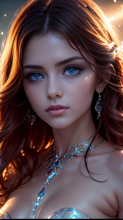 Very close-up camera angle,Daytime atmosphere,There are big eyes that clearly show the details of the eyes in a very realistic way, with reflections of shimmering light, vapor sticking to the camera lens, and small water droplets clinging to the eyelashes. The nature of the image is what I want. Contrast type and professional lighting