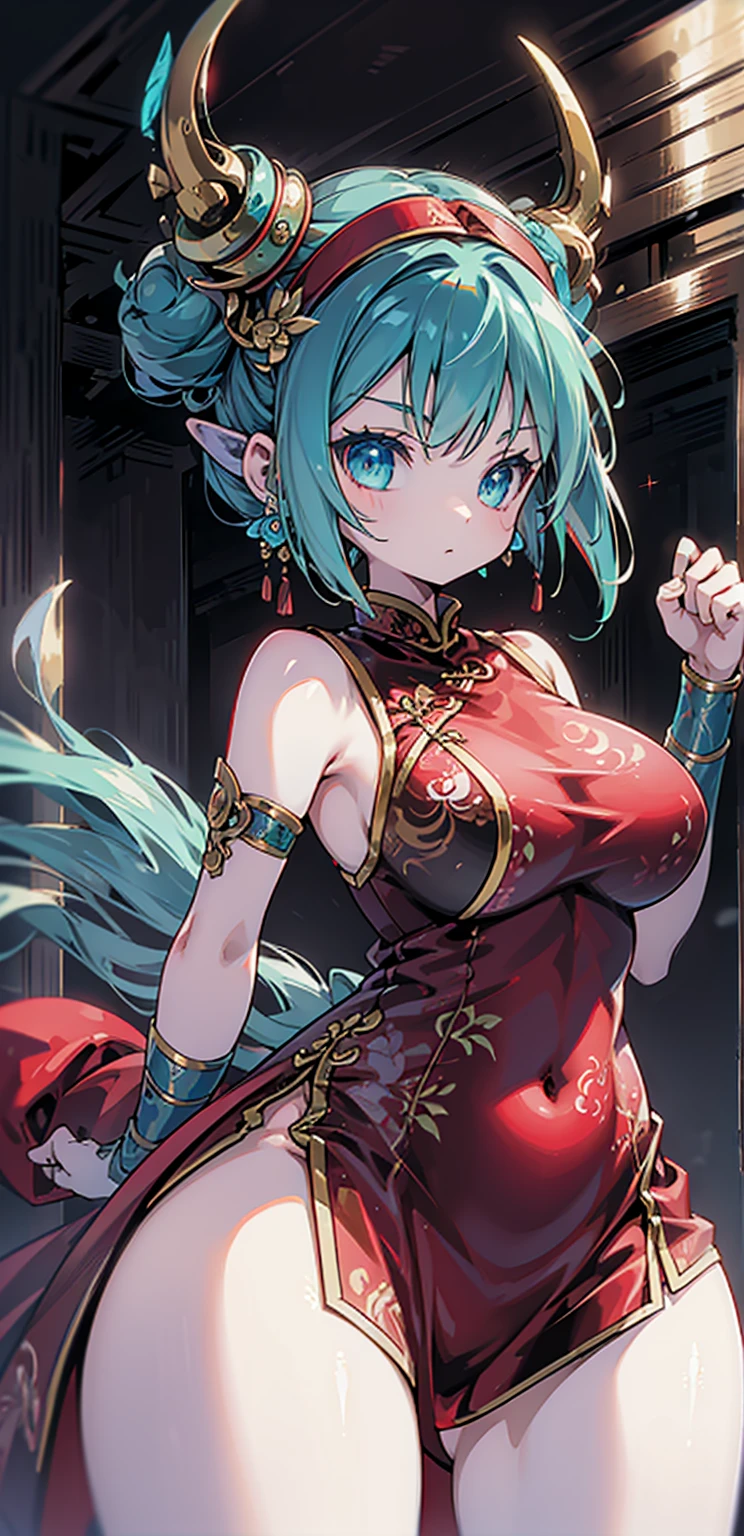 Royal sister,Mature,Dragon Horn,Dragon Tail巴,Qinglong,Cyan and Blue,Fantasy style,Otherworld style,Ball head,Bun head,Headband,Dragon Horn,horn,Dragon Tail,Smooth tail,蓝色Dragon Tail,蓝色Dragon Horn,flat chest,flat chest,Big Ass,宽Crotch,Crotch,宽Crotch,Big Ass,Fat buttocks,Big Ass,宽Crotch,宽Crotch,宽Crotch,Thin waist,cheongsam,蓝色cheongsam,蓝色cheongsam,Gloves,Boxing Stance,Fighting Stance,Fighting Stance,Close-up above the waist,Dungeon Background,Dungeon Background,Spooky background,Indoor background,Indoor background,Indoor background