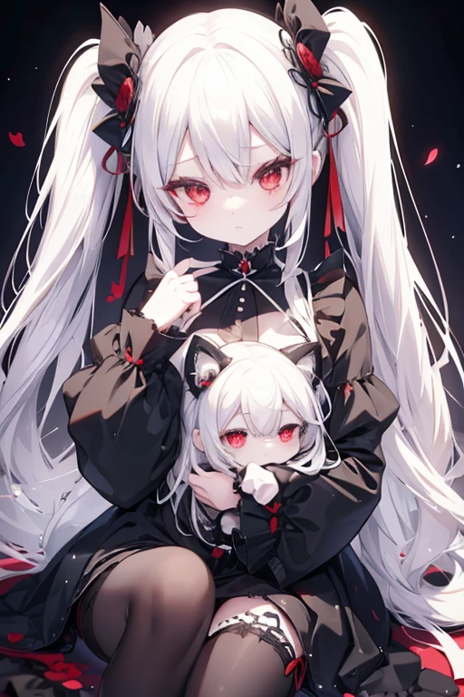 Twin-tailed　White hair　red eyes　Dressed in Gothic ta　radiant eyes、Face Up、icons