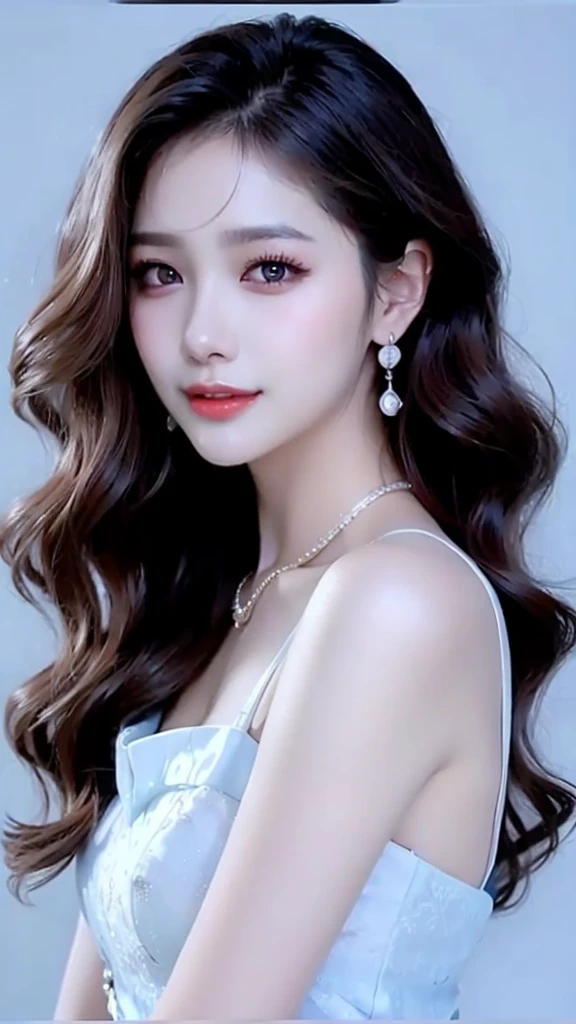 a close up of a woman with long hair wearing a dress, a photorealistic painting by Lü Ji, trending on cg society, computer art, beautiful asian woman, beautiful south korean woman, asian beautiful face