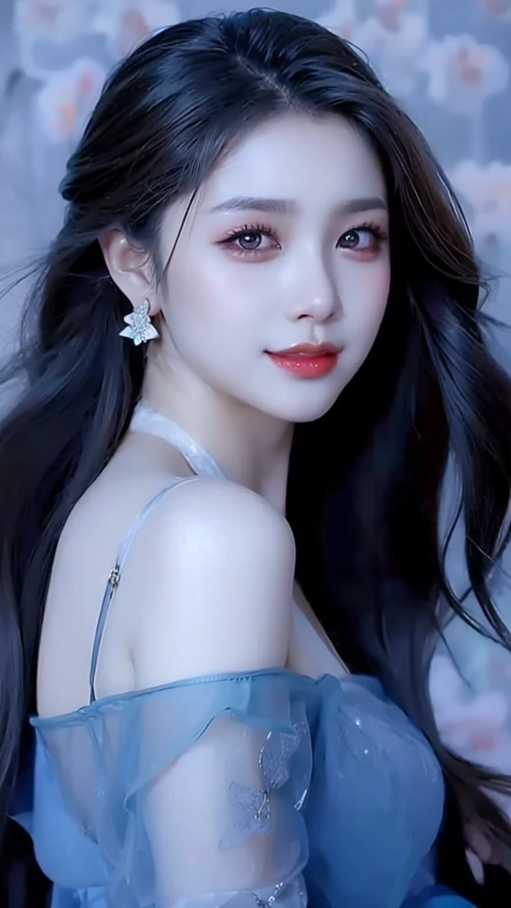a close up of a woman with long hair wearing a dress, a photorealistic painting by Lü Ji, trending on cg society, computer art, beautiful asian woman, beautiful south korean woman, asian beautiful face