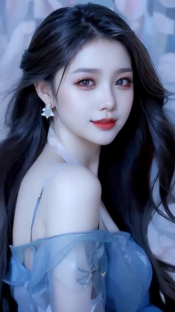 a close up of a woman with long hair wearing a dress, a photorealistic painting by Lü Ji, trending on cg society, computer art, beautiful asian woman, beautiful south korean woman, asian beautiful face