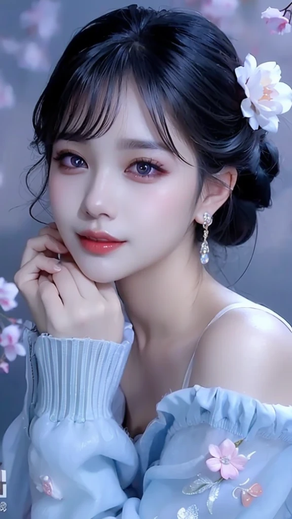a close up of a woman with long hair wearing a dress, a photorealistic painting by Lü Ji, trending on cg society, computer art, beautiful asian woman, beautiful south korean woman, asian beautiful face