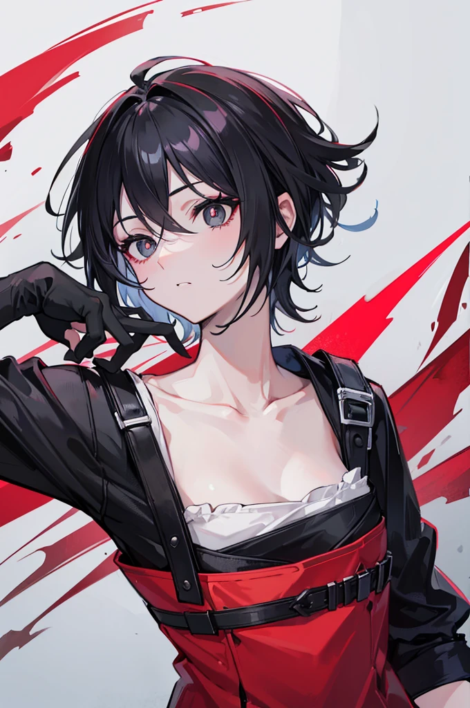 Could you make an epic drawing of an intimidating dribbler with black eyes and red pupils?, and mod cut hair