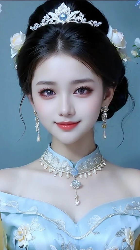 a close up of a woman with long hair wearing a dress, a photorealistic painting by Lü Ji, trending on cg society, computer art, beautiful asian woman, beautiful south korean woman, asian beautiful face