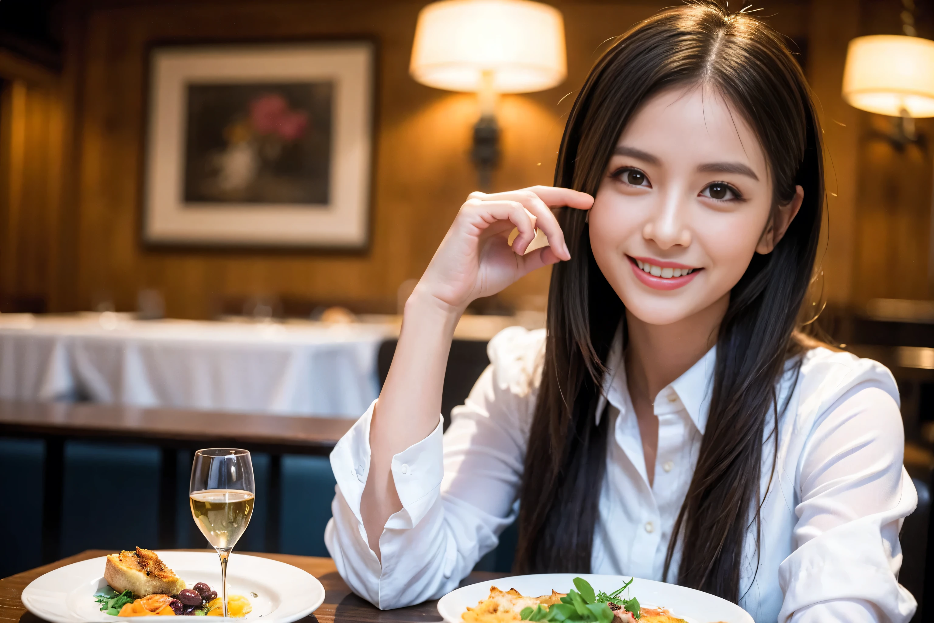 ((Highest quality、8k、masterpiece:1.3))、cute、Slim couple、Model Couple、Actress、(Realistic, Intricate details:1.2), full-course dinner、Wine 、Amazing view of the sunset sky and clouds、A bright smile、short hair,Bright Face、 (45 years old), 48 years old, 赤Wine 、Appetizers、Italian food、Wine bottle、Champagne、スパークリングWine、Two beauties、Brown Hair、Shortcuts、Long sleeve shirt、dress、Beautiful woman 1, (Slim face), (The body is slim), (Brown Hair), (Shortcuts), cheeks turn a little red,Attractive beauty、restaurant, In a prominent place (From the waist up) Nova Frog Style, actress, model, Upper Body, 白Wine, slim, Wineグラス, 中央に置かれたWineグラス, smile, (smile: 1.15), Beautiful fine grain, Depth f/2,saturation, High Contrast, Strong light and shadow,Moist Body:1.5、3D texture、Delicate eyes、Brown Hair、The hair is very shiny、