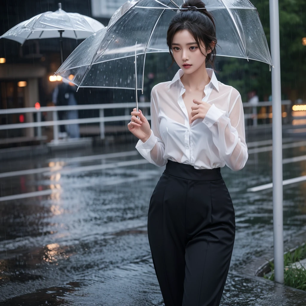 exy pose、Hair getting wet in the rain、Mr.々Hair style、ponytail、Short Hair、Transparent shirt、Beautiful woman getting wet in the rain、typhoon、Get wet without an umbrella、Beautiful woman in the rain、雨で濡れたBeautyOL、Detailed face、Realistic、beautiful girl、Beauty、Office Lady Uniform、beauty、Beautiful woman、Narrow waist、Handsome woman、Tight pants look、suit、Sexy pose、タイトなsuitパンツ、雨で濡れたsuit、Wet naked shirt、See-through shirt、Shot in heavy rain、Naked shirt