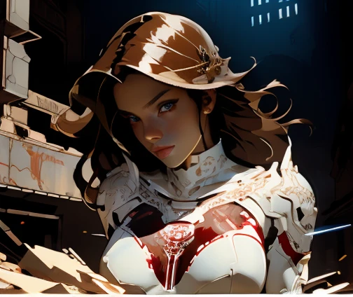 woman in a white and red cybernetic suit, very long light brown hair, blue eyes, detailed texture, detailed cloth texture, beautiful detailed perfect face, she is being overpowered by three nomad priests, two hold her down as one forces his male genitalia into hers aggredivly she is in a desert city amid wrecked cars and ruined buildings, intricate sharp details, ultra high resolution, professional ominous concept art by artgerm and Adam Hughes, an intricate, elegant and highly detailed digital painting, conceptual art, soft and sharp focus, illustration, explicitly pornographic