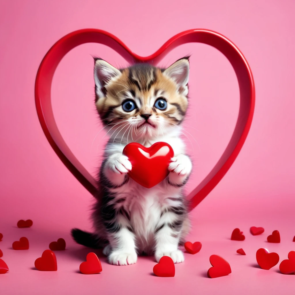 high quality, 最high quality, High resolution, masterpiece, 最高masterpiece, 8k, Cute kitten, Heart Background