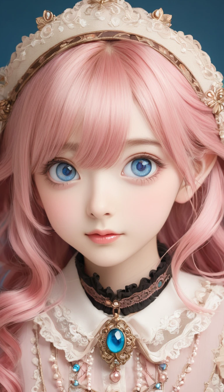 (Antique Style, Girlish: 1.2, Pink Hair: 1.1, blue eyes: 1.1, Big eyes)