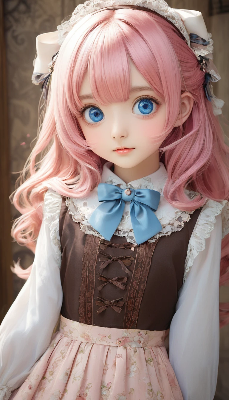 (Antique Style, Girlish: 1.2, Pink Hair: 1.1, blue eyes: 1.1, Big eyes)