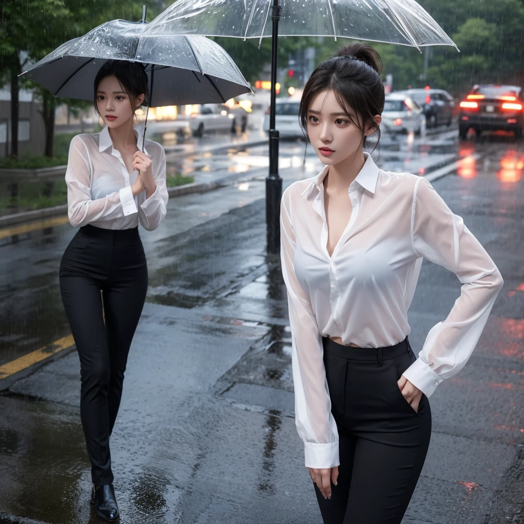 exy pose、Hair getting wet in the rain、Mr.々Hair style、ponytail、Short Hair、Transparent shirt、Beautiful woman getting wet in the rain、typhoon、Get wet without an umbrella、Beautiful woman in the rain、雨で濡れたBeautyOL、Detailed face、Realistic、beautiful girl、Beauty、Office Lady Uniform、beauty、Beautiful woman、Narrow waist、Handsome woman、Tight pants look、suit、Sexy pose、タイトなsuitパンツ、雨で濡れたsuit、Wet naked shirt、See-through shirt、Shot in heavy rain、Naked shirt