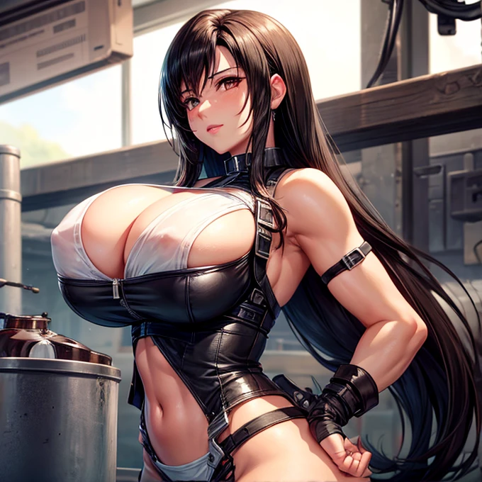 Tifa Lockhart　　She has a milking machine attached to her huge breasts　Sleeping on the operating table