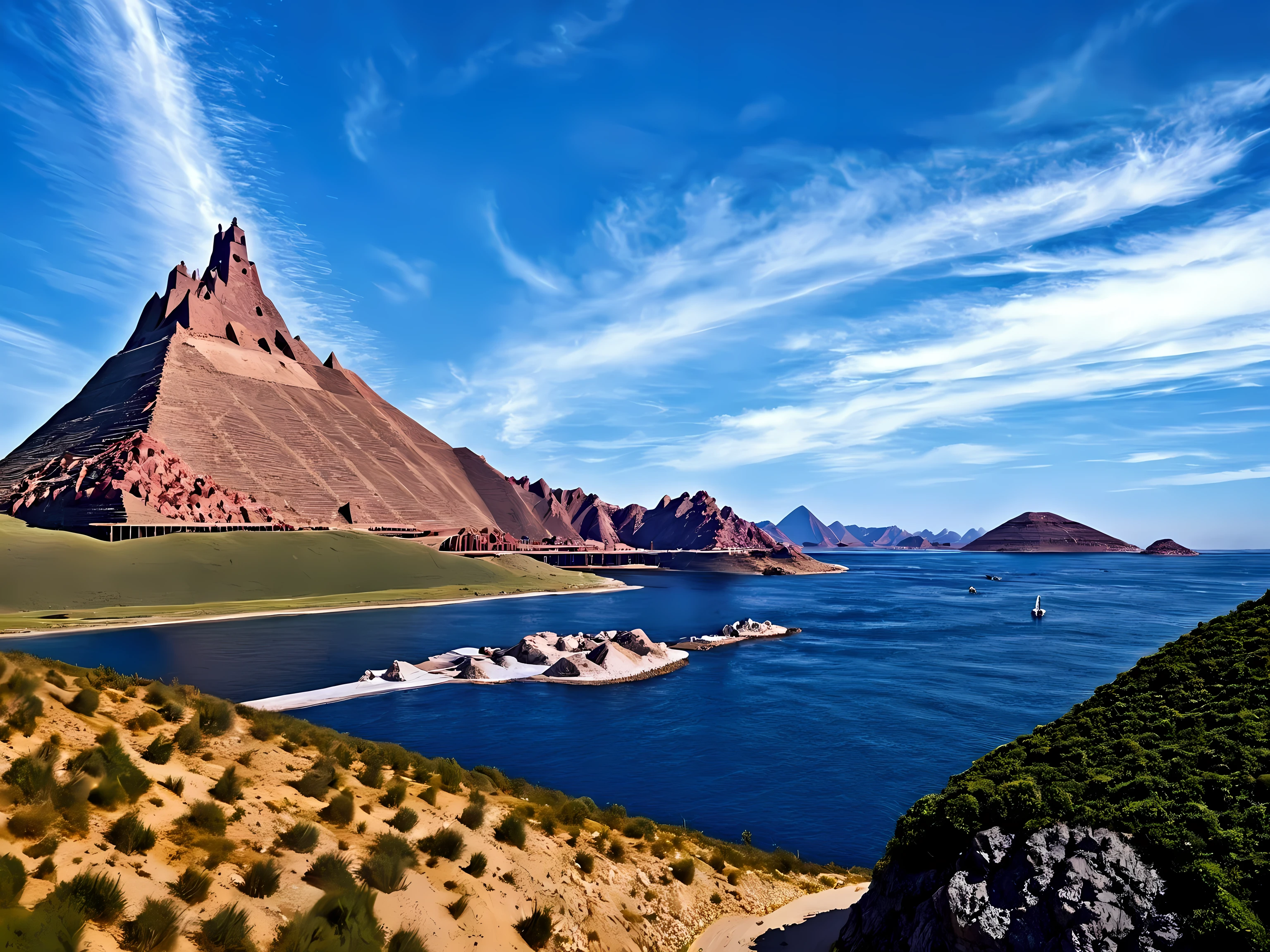Sunset, edge of interstellar space, destiny art, sci fi artwork, epic megastructure, ancient megastructure pyramid, sci-fi digital art, neofuturistic highly detailed