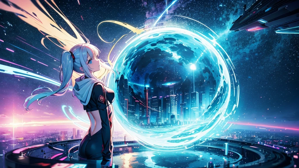 Time Leap　clock　Time Vortex　Swallowed　Near future city　Boy and Girl　Highest quality　cyber-