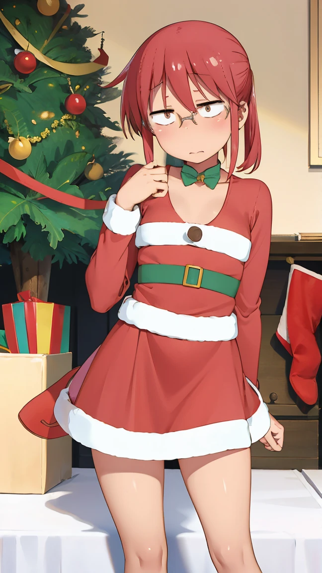 ((badhandv4)) Kobayashi, (Bust size very very small.)),  (flat chest:1.2), Posing embarrassed, Christmas sexy Outfit