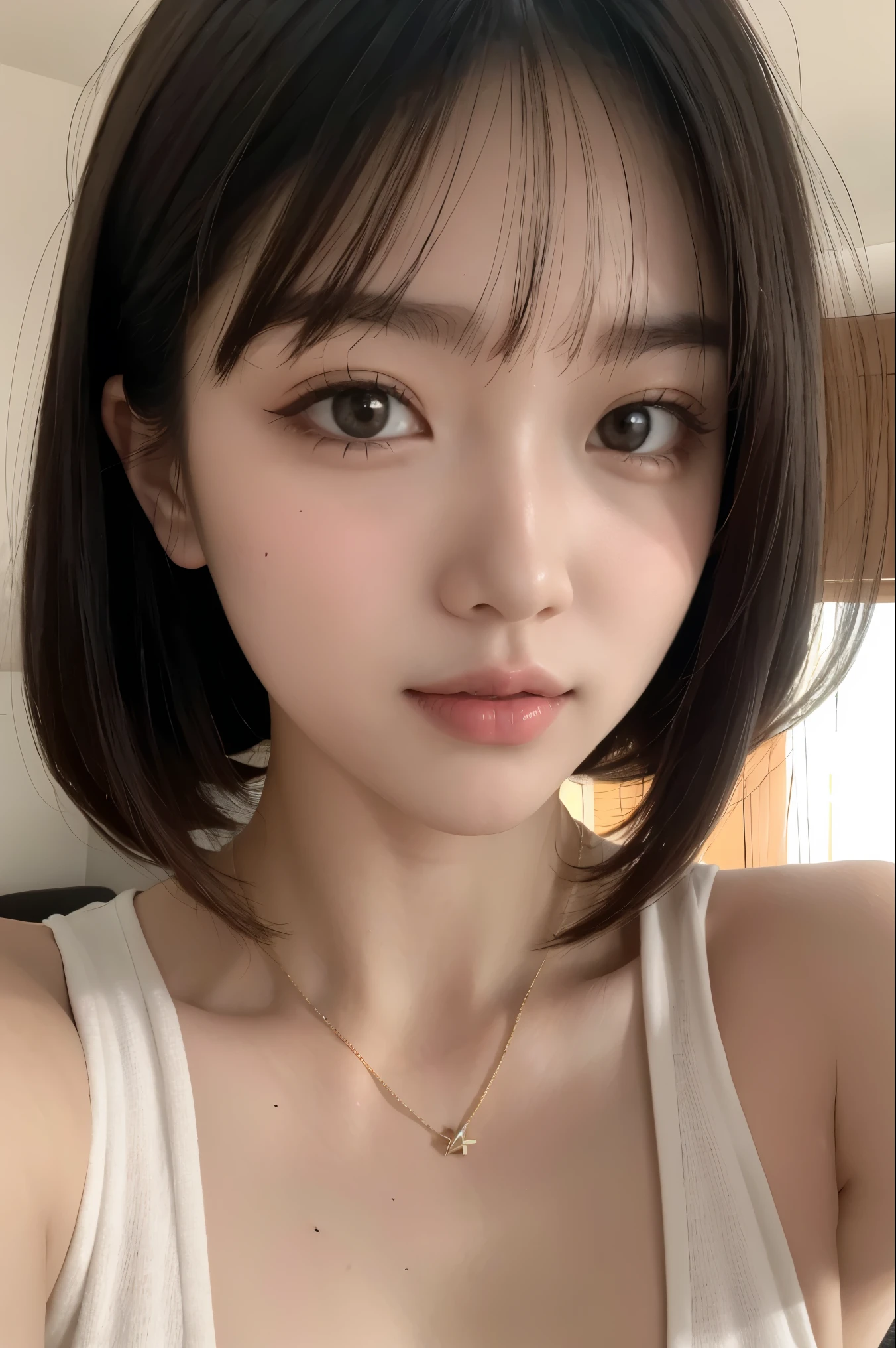 Highest quality, 8K,  ,masterpiece :1.3)), In-person audience,((Whole body 1.2)) ,Beautiful woman, Wide Shot ,One girl, , Selfie   , , illumination , Brown Hair  , bangs,Highly detailed face, Highly detailed lips, Fine grain, double eyelid