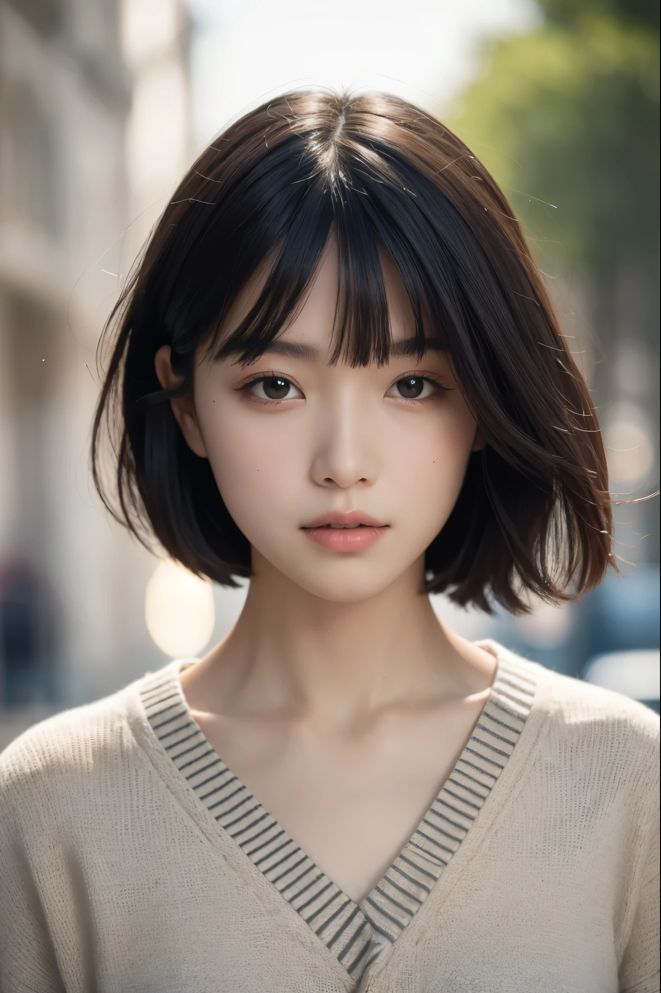 (masterpiece:1.3), (8k, realistic, RAW photo, highest quality: 1.4), (1 girl), beautiful face, (realistic face), (black hair, short hair:1.3), beautiful hairstyle, realistic eyes, detailed and beautiful eyes, (realistic skin), beautiful skin, (sweater), disorganized, Charm, ultra high resolution, surreal, very detailed, golden ratio