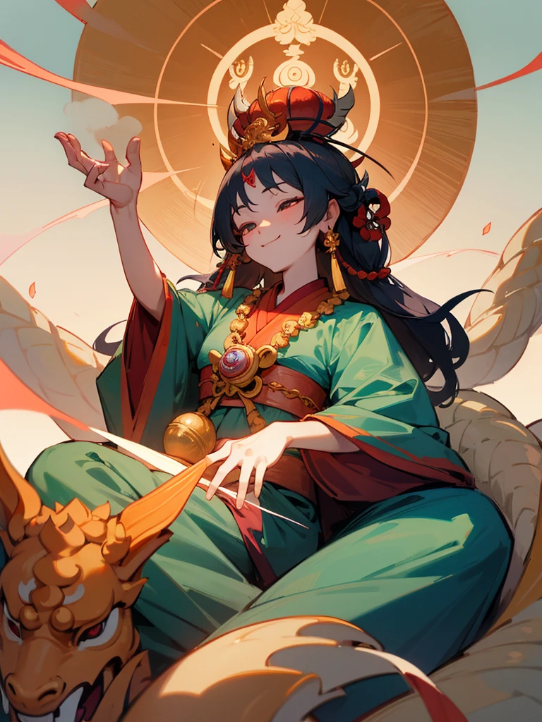 Dragon God Kannon Bodhisattva, smile, Bodhisattva Crown,Fusion of Shinto and Buddhism, Ride the Dragon、Holding a wish-granting jewel