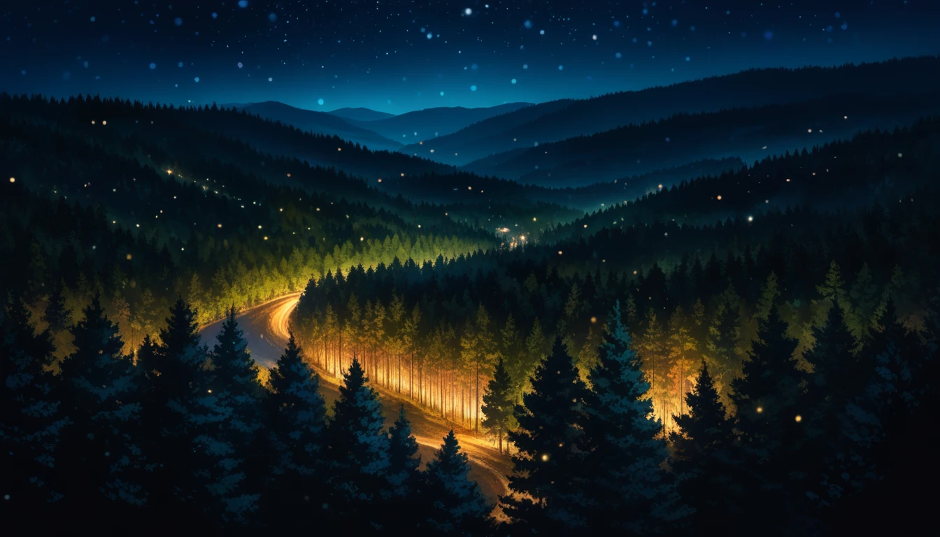 8K, RAW, best quality, masterpiece, ultra high res, colorful, (medium wide shot), (dynamic perspective), sharp focus , (depth of field, bokeh:1.3), 
forest background, dark forest, night time, deep night, forest tree focus, (from above:0.35)