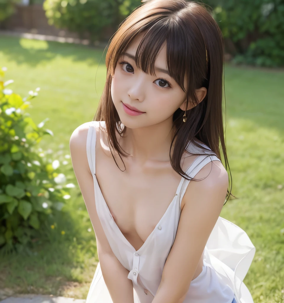 Loli anime girl, Realistic Shadows, Detailed skin, Very small breasts, Black Hair, Very detailed, 8kのVery detailedな顔, perfect face shape, Perfect Lips, Perfect Nose, Correcting Beautiful Eyes, watching viewer, White shirt, Hair Flower, masterpiece, highest quality, Single woman, No bra, No panties, alone