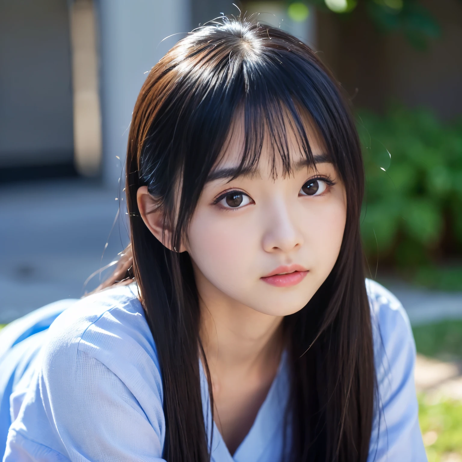 (Best-quality, Masterpiece, Ultra-High-Resolution, (Photorealistic:1.4), Raw Photo, depth of field, professional lighting, perfect anatomy, extremely details), (1girl, 15-years-old, the most famous Japanese idol), (((((feeling great sexual pleasure))))), wearing casual-dress, looking at viewer, ((((extremely beautiful and extremely realistic skins)))), (((extremely cute face like the most popular Japanese idol)), (((extremely cute and extremely big black-eyes))), (extremely beautiful black-long-hair), (extremely cute long-eyelashes), (extremely cute lips))