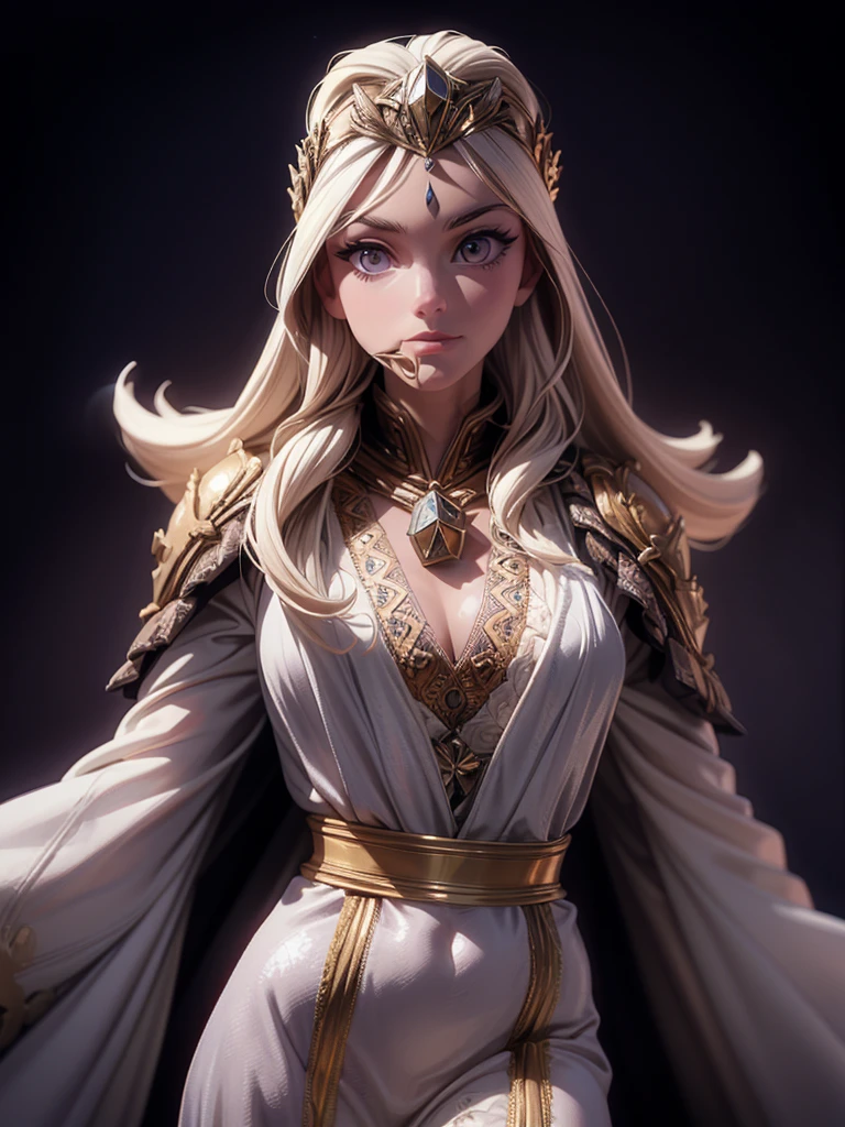 A girl with long golden hair, choppy bangs, Nordic heritage, a figure, delicate facial features, pale skin, porcelain skin, an innocent yet determined gaze, she wears an exquisite headband, dressed in a fantasy-style Slavic royal dress, a fur shawl draped over her shoulders, wide sleeves, a luxurious layered skirt, the background features a fantasy-style royal castle, this character embodies a finely crafted fantasy-style Slavic princess in anime style, exquisite and mature manga art style, high definition, best quality, highres, ultra-detailed, ultra-fine painting, extremely delicate, professional, anatomically correct, symmetrical face, extremely detailed eyes and face, high quality eyes, creativity, RAW photo, UHD, 32k, Natural light, cinematic lighting, masterpiece-anatomy-perfect, masterpiece:1.5 sultry look, seductive